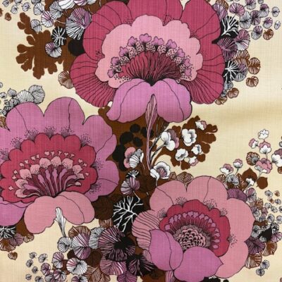 vintage stof jaren 70 roze grote bloemen