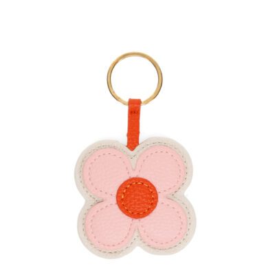 key ring met roze bloem van vegan leer