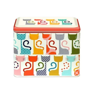 ruim opberg blik met poezen print in regenboog kleuren