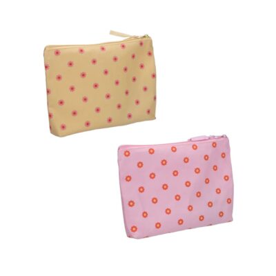 opbergtasje met rits in roze of geel met kleine bloemetjes