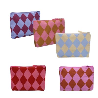 toilettas opbergtasje met rits van 100% katoen met ruit patroon in verschillende kleuren