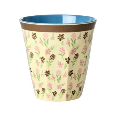 rice beker medium met kleine bloemen in beige,roze en bruin melamine
