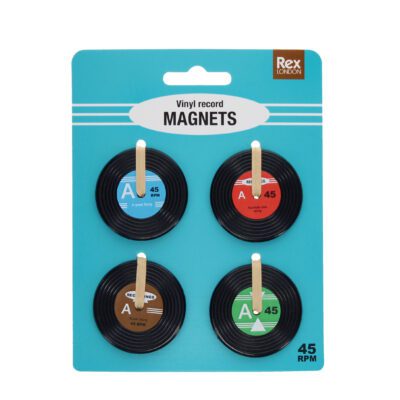 set van 4 mini magneten in de vorm van retro LP