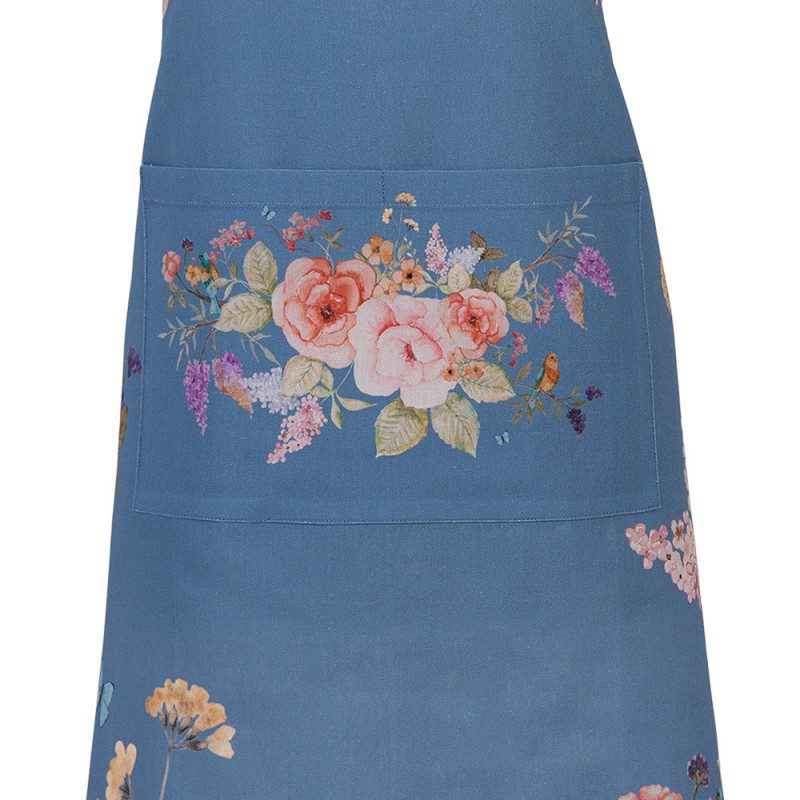 blauw keukenschort met bloemen