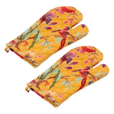ovenwanten geel paradise print set van 2