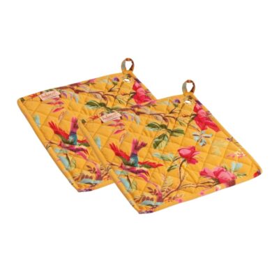 set van 2 pannenlappen met paradise print in geel