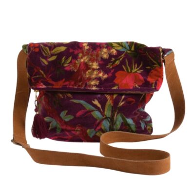 schoudertas paars met paradise print van velvet
