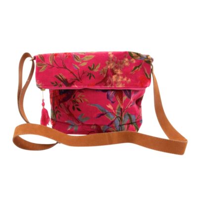 cross bag dames roze met paradise print in velvet