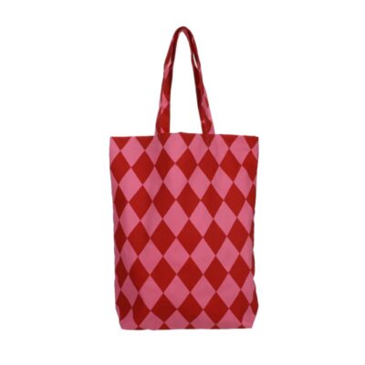 boodschappen tas met rood en roze ruitjes