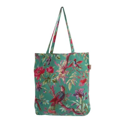 shopper van katoen met paradise print in blauw groene kleur