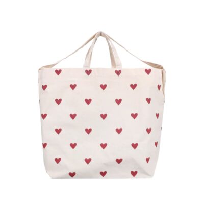 katoenen boodschappentas ook voor kinderwagen met hartjes