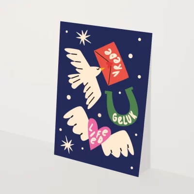 kaart met tekst vrede geluk en liefde wenskaart