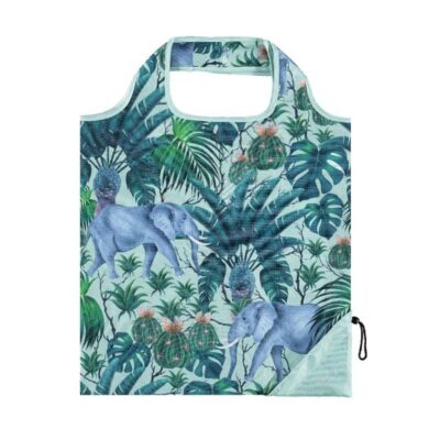 opvouwbaar tasje met tropische print met olifant in blauw groen