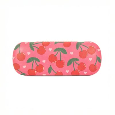 hardcase brillendoos met print kersen en hartjes in roze rood