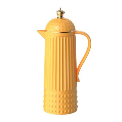 gele thermoskan met gouden kroontje inhoud 1 liter stijlvol design