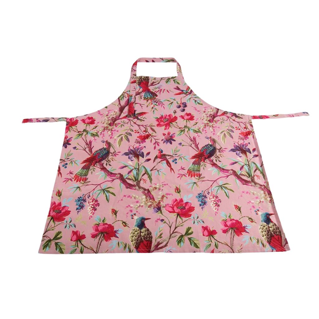 keukenschort katoen met print paradise in licht roze