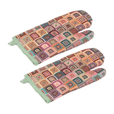 ovenwanten met gekleurde retro blokken print