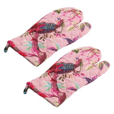 ovenhandschoen licht roze met vrolijke paradise print