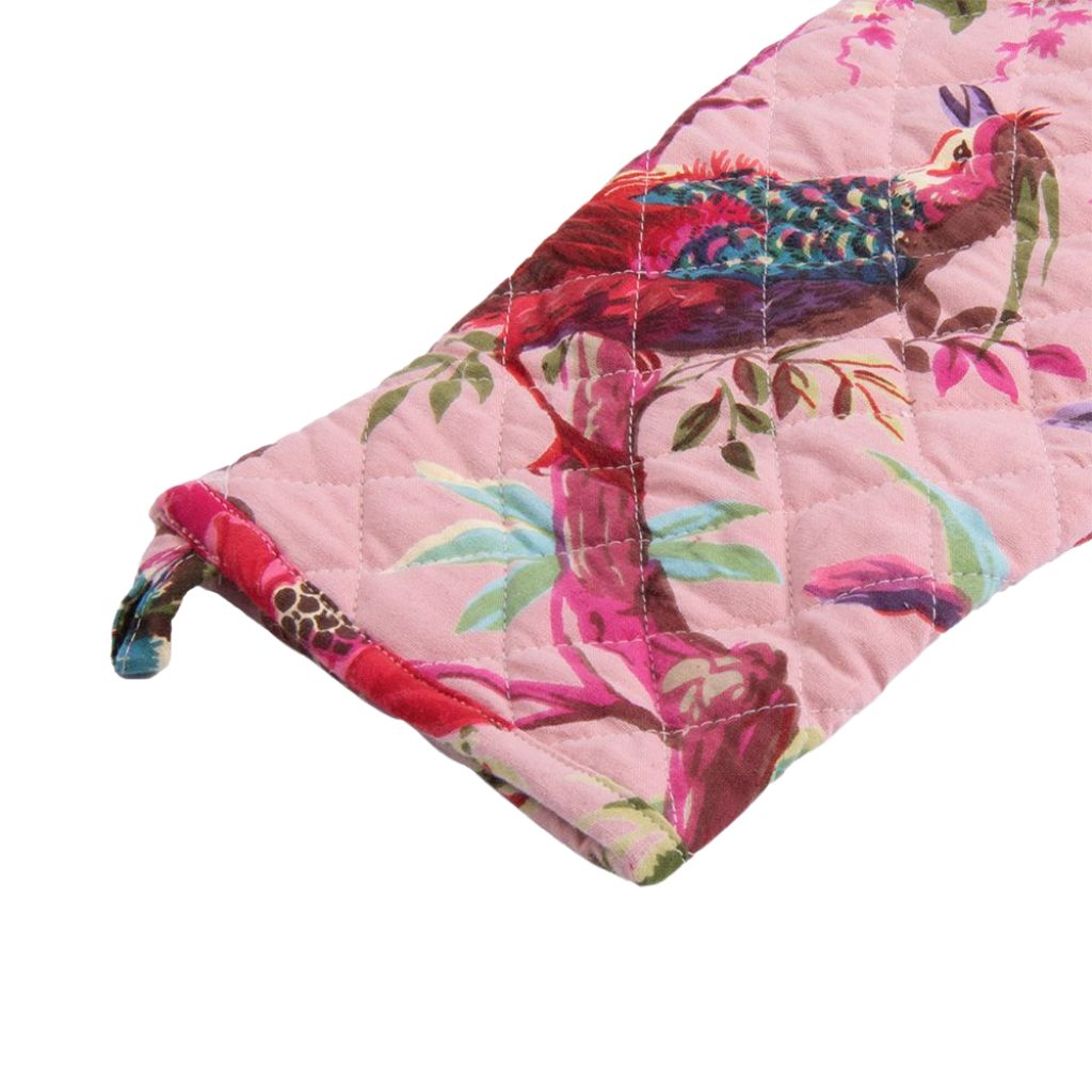 licht roze ovenhandschoen met paradise print