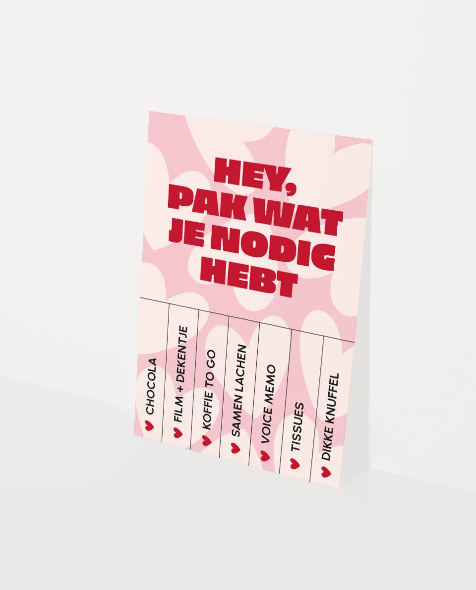 Kaart met keuze en tekst Pak wat je nodig hebt