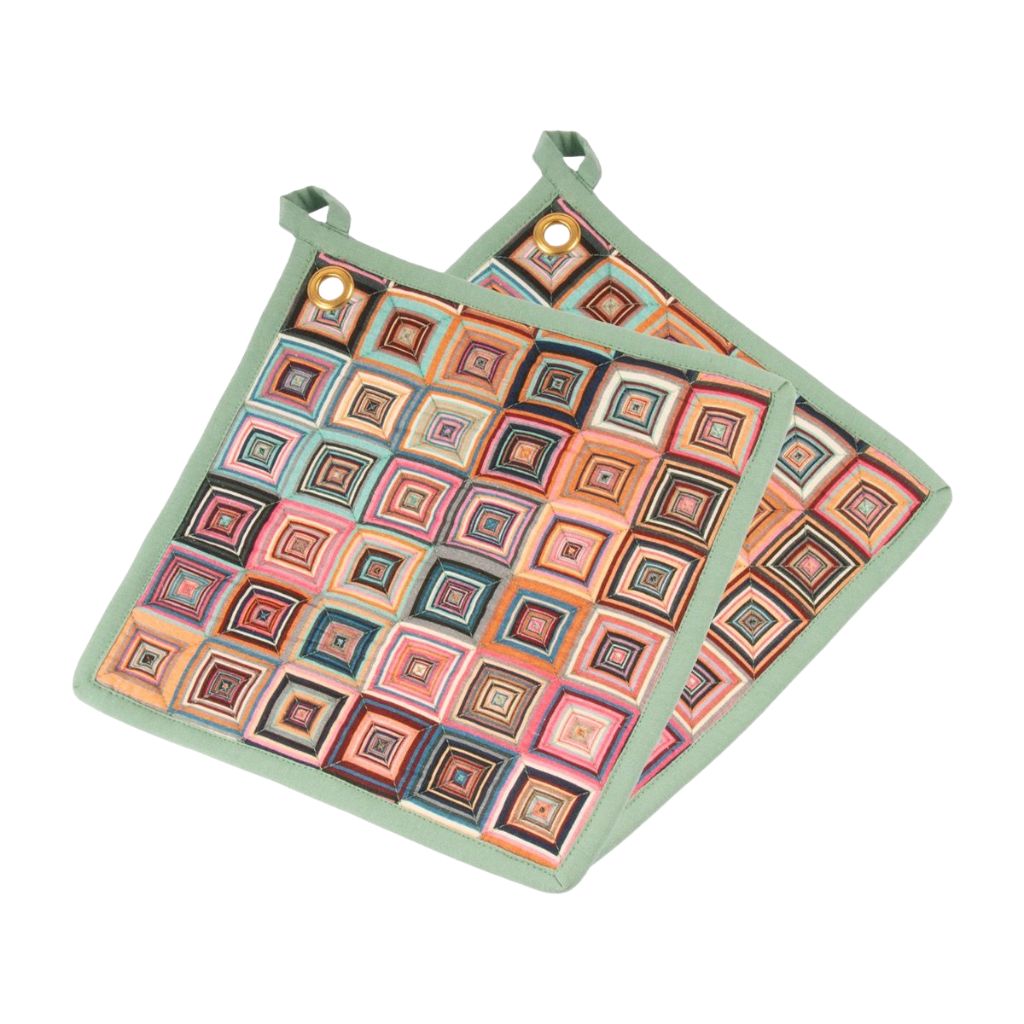 pannenlappen met gekleurde blokken retro