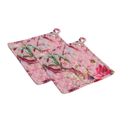 pannenlappen set van 2 met roze paradise print