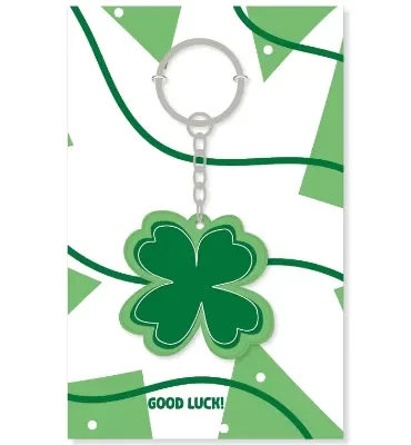 sleutelhanger pvc met groen klavertje vier