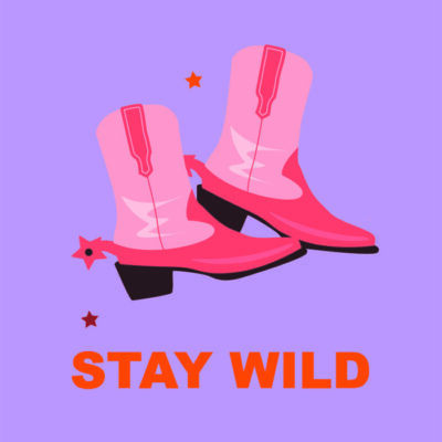 lila tegeltje forex met cowboylaarzen en tekst stay wild