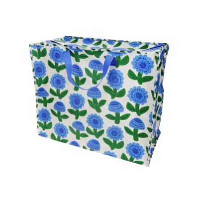 ruime opbergtas met rits en bloemen blauw