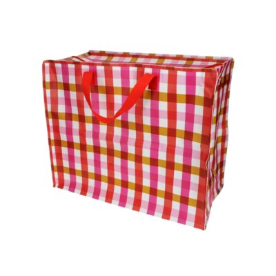 opbergtas met rits en roze rode ruit