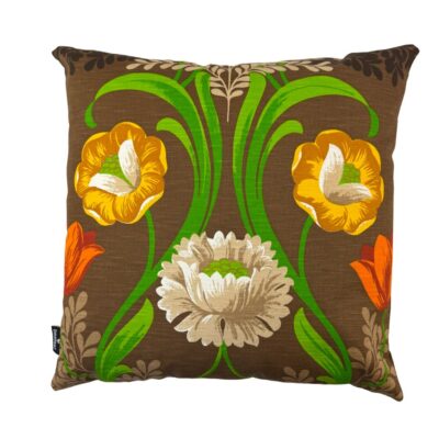 kussen vintage stof handgemaakt bloemen met bruin