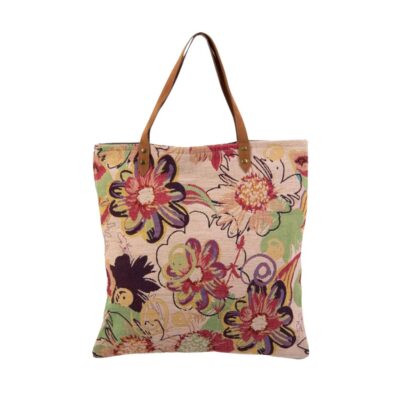 Shopper met rits - Bloemen Laurel Ecru- Imbarro