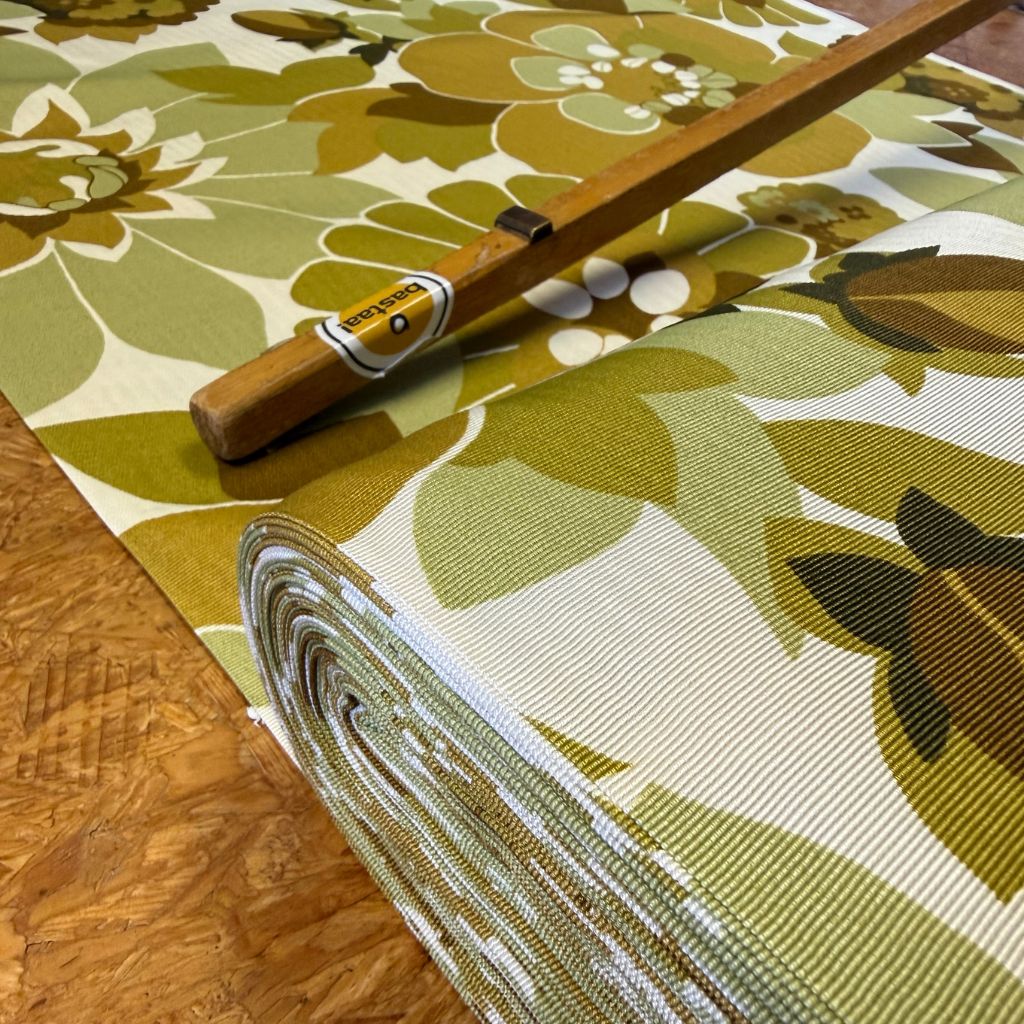 vintage stof groene bloemen aristo