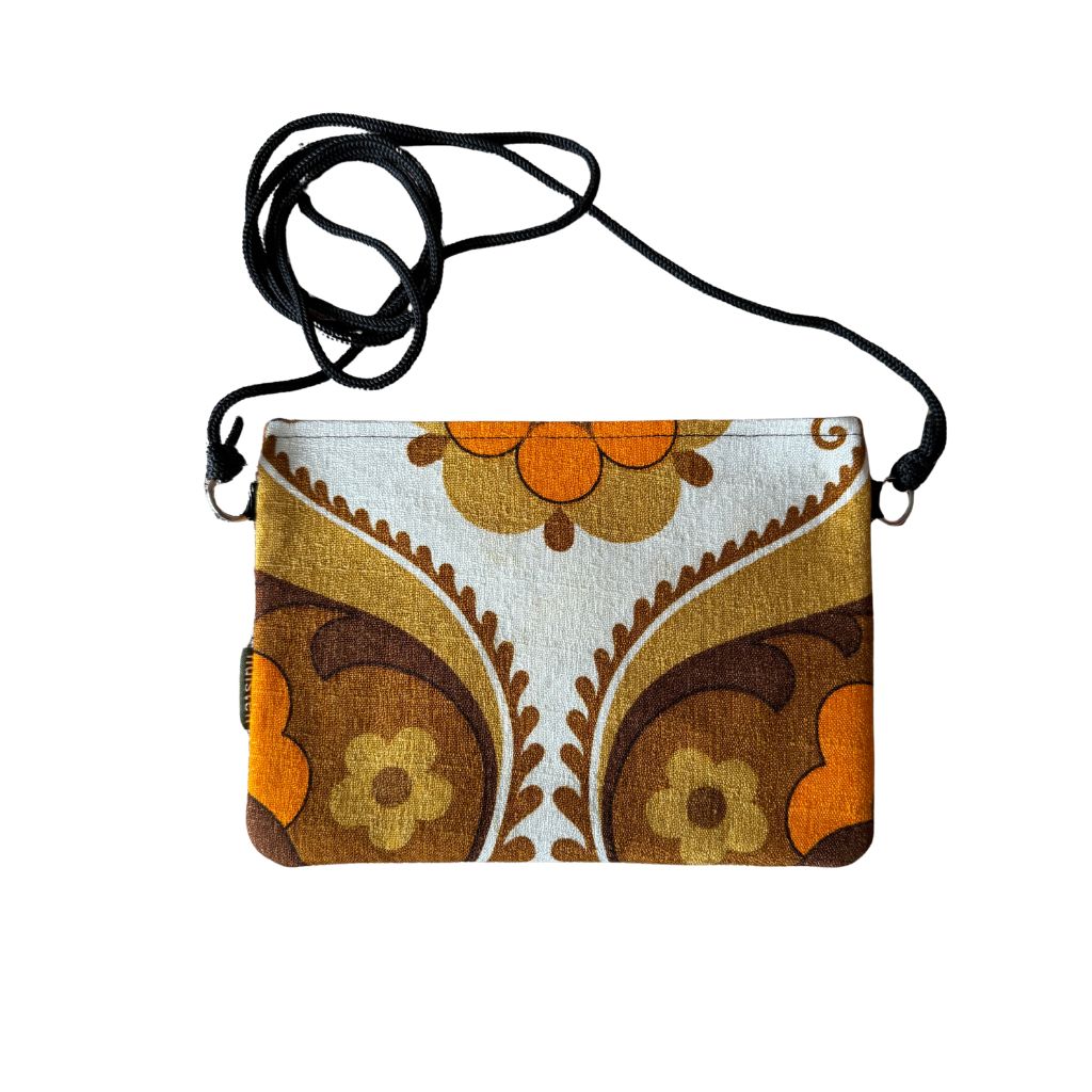 tasje met koord en rits vintage stof bloemen oranje geel ecru