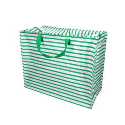 jumbobag met rits wit met groene strepen
