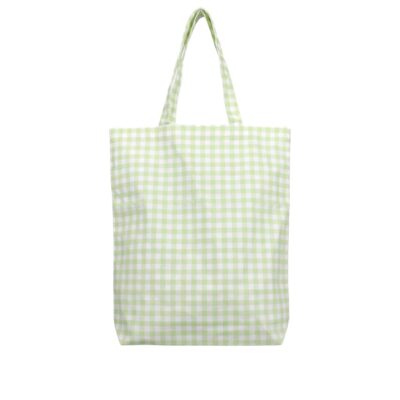 shopper katoen ruitje groen-wit