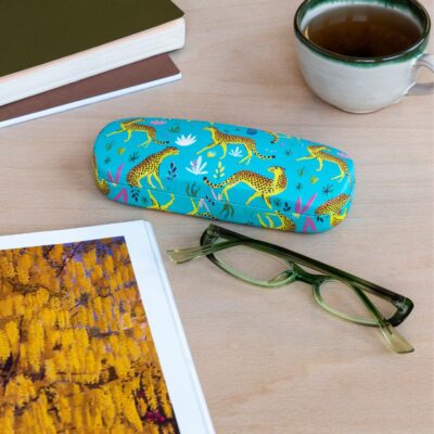 brillenkoker blauw met cheetah
