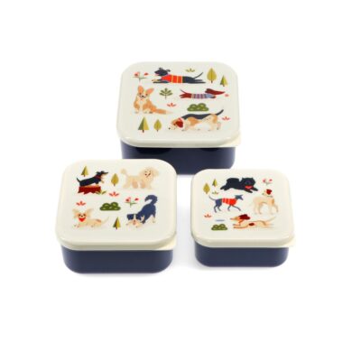 3 lunchboxjes in 3 formaten met honden print dog park