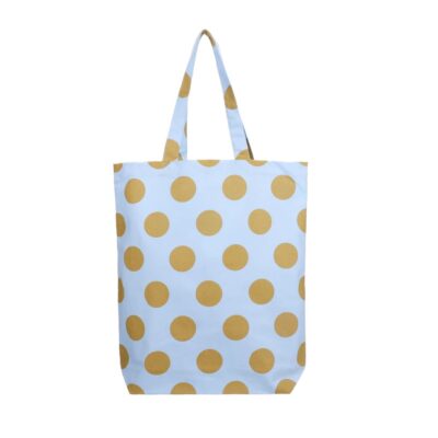 blauwe tas met dots in curry geel groen