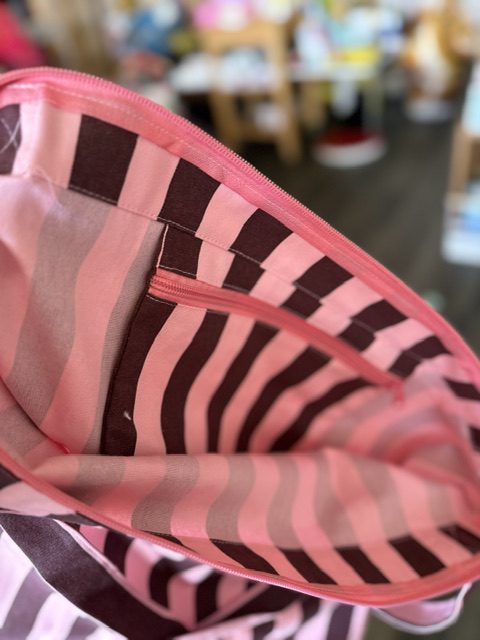 Shopper XL met rits - streep roze bruin - 100% Katoen - Afbeelding 3