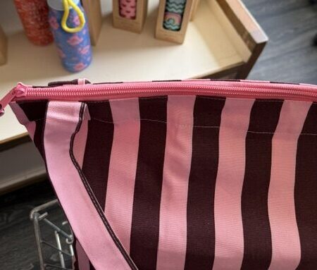 Shopper XL met rits - streep roze bruin - 100% Katoen - Afbeelding 2