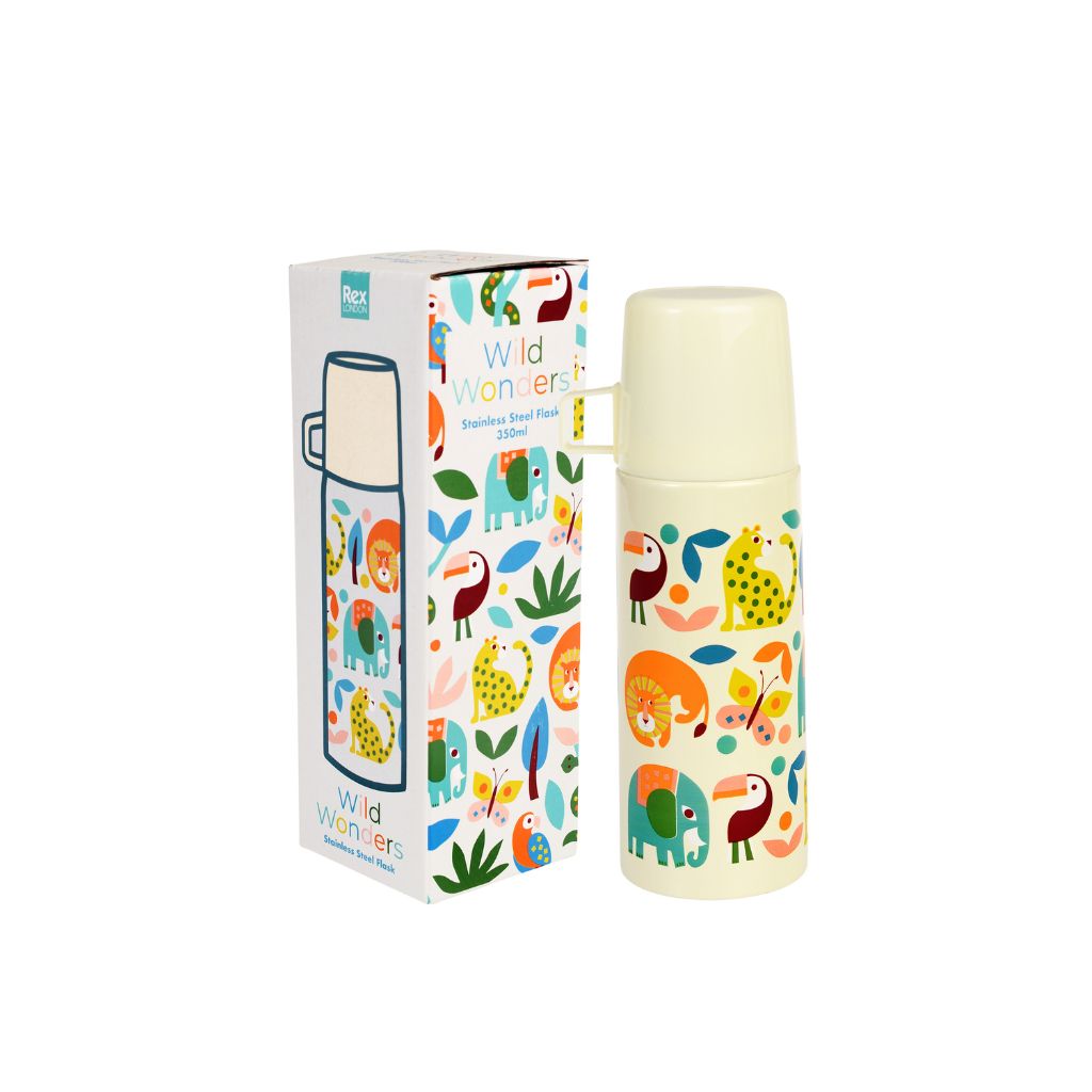 thermosfles met beker voor kind met dieren print