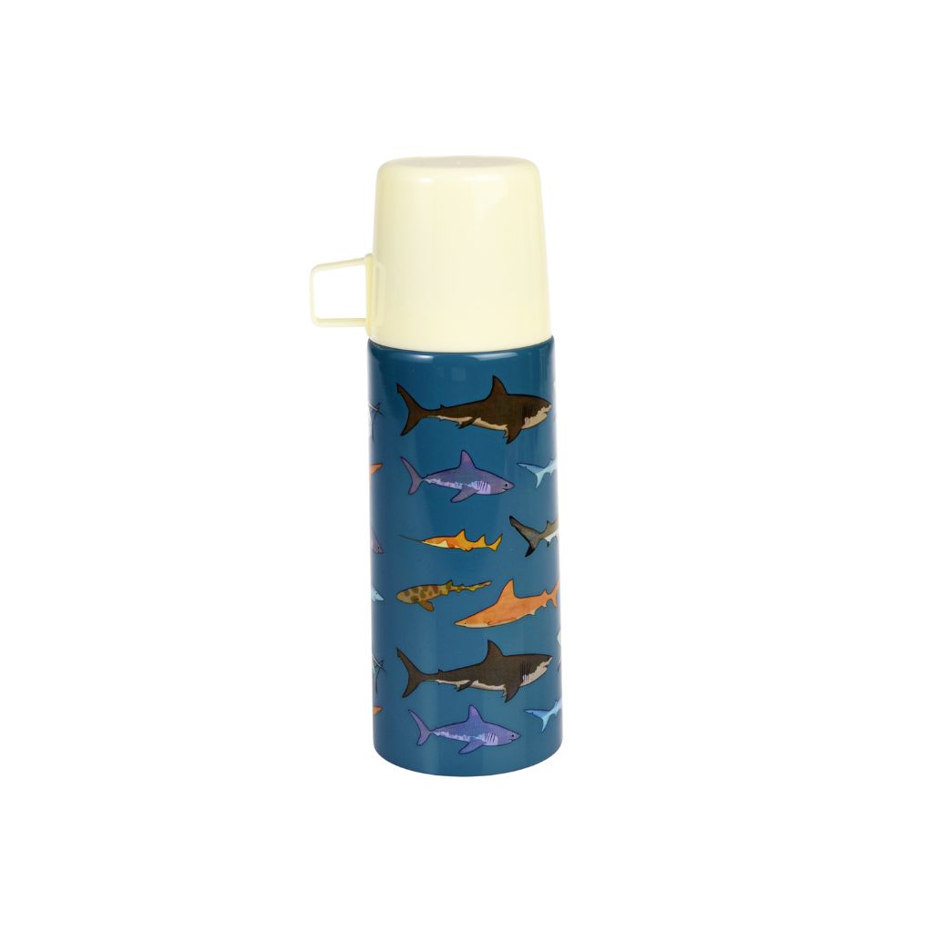 thermosfles blauw met beker voor kind met sharks