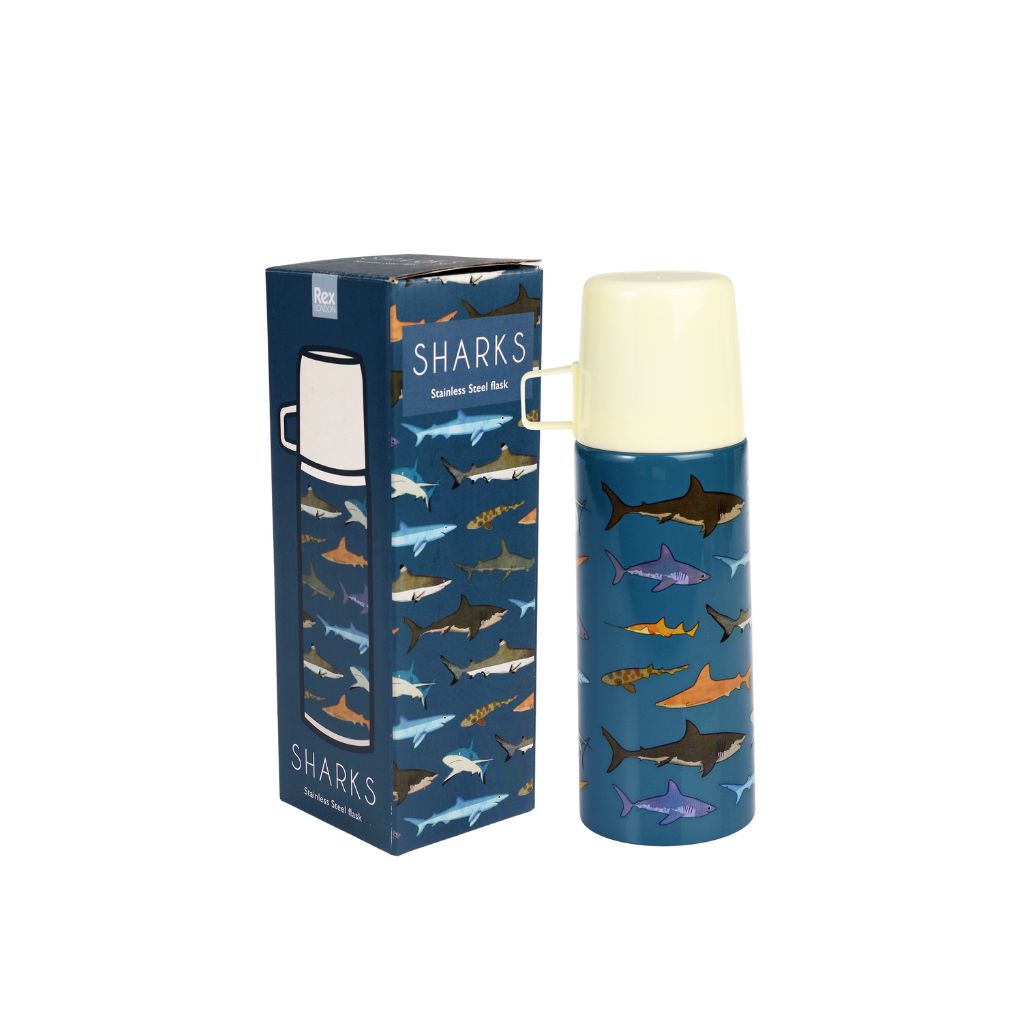 thermosfles blauw met beker voor kind met haaien