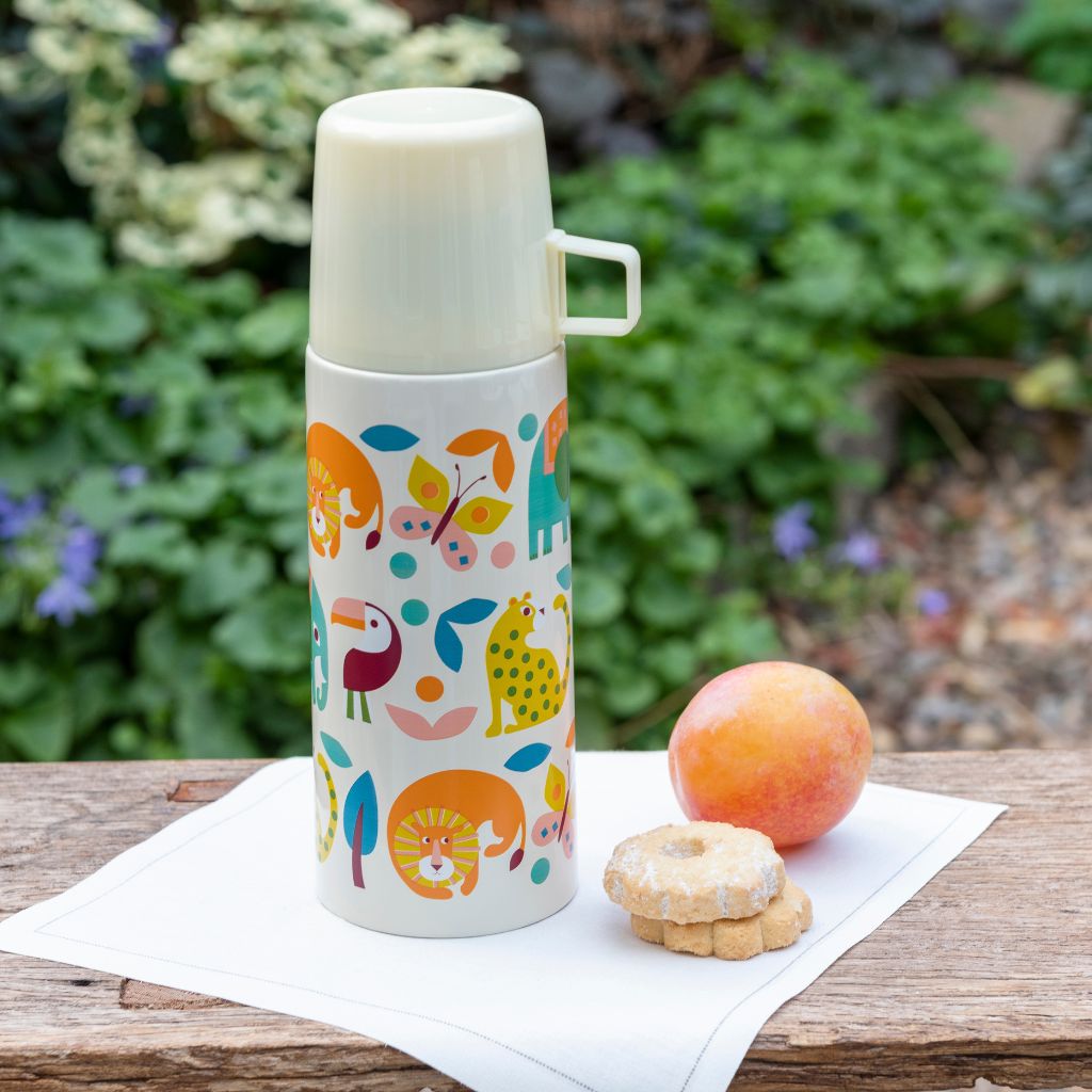 thermosfles met beker voor kind met dieren print
