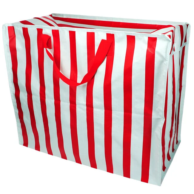 opbergtas met rits extra groot met strepen rood blauw