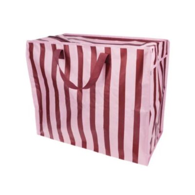 ruime opbergtas met rits, streep bruin roze