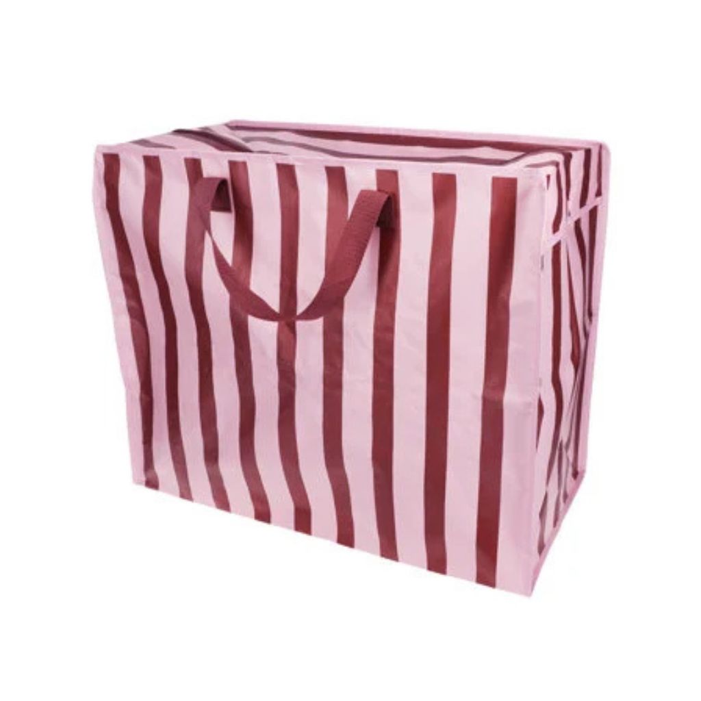 ruime opbergtas met rits, streep bruin roze