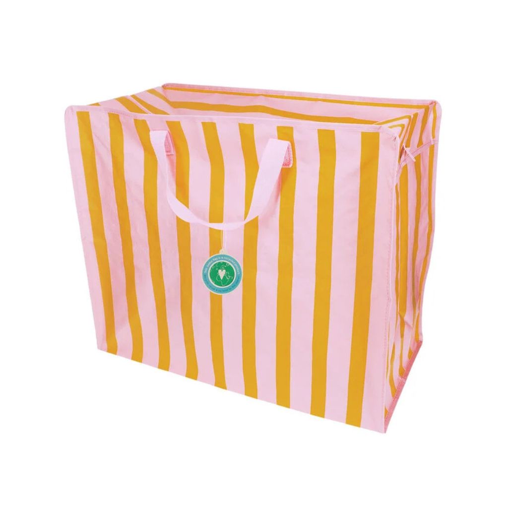 gestreepte jumbobag met rits oranje roze