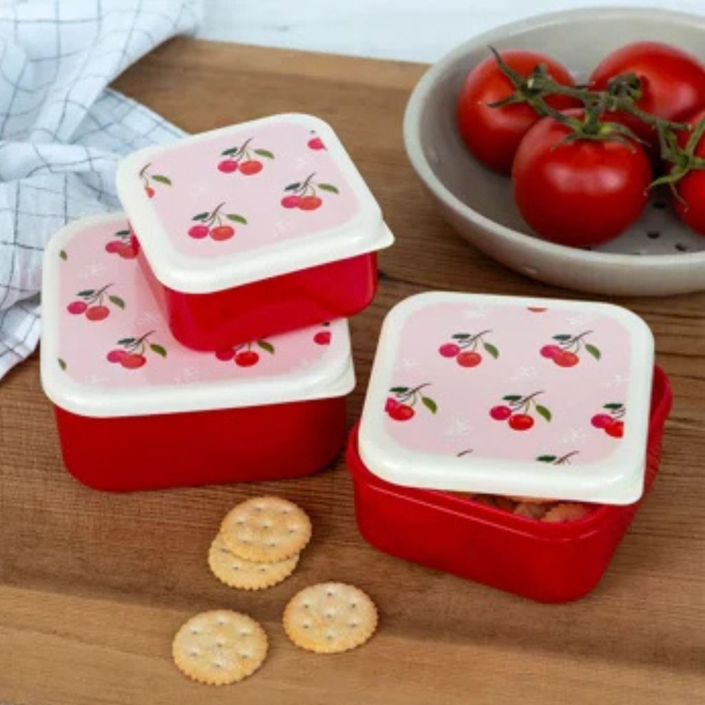 set van 3 lunchboxjes met kersen print